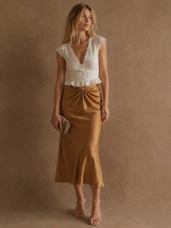 Reformation Dresses & Skirts - Reformation Ember Silk Midi Skirt in Butterscotch gold